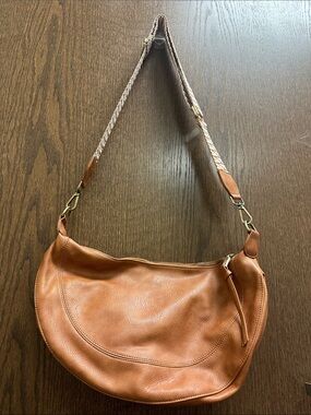 Urban Originals Tan Cognac Crescent Shoulder Bag with Braided Strap